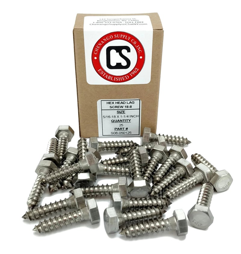 Chenango Supply Stainless 5/16 x 1-1/4inches Hex Lag Screw (1inches to 5inches Lengths Available in Listing), 18-8 Stainless Steel, 25 Pieces (5/16 x 1-1/4 - Image 2